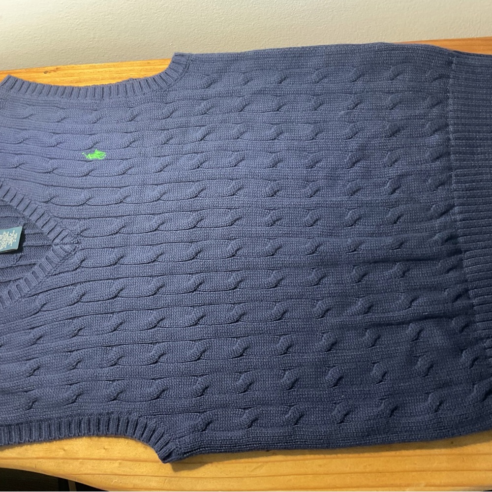 Ralph Lauren Navy Cable-Knit V-Neck Sweater Vest( New) Kids Medium